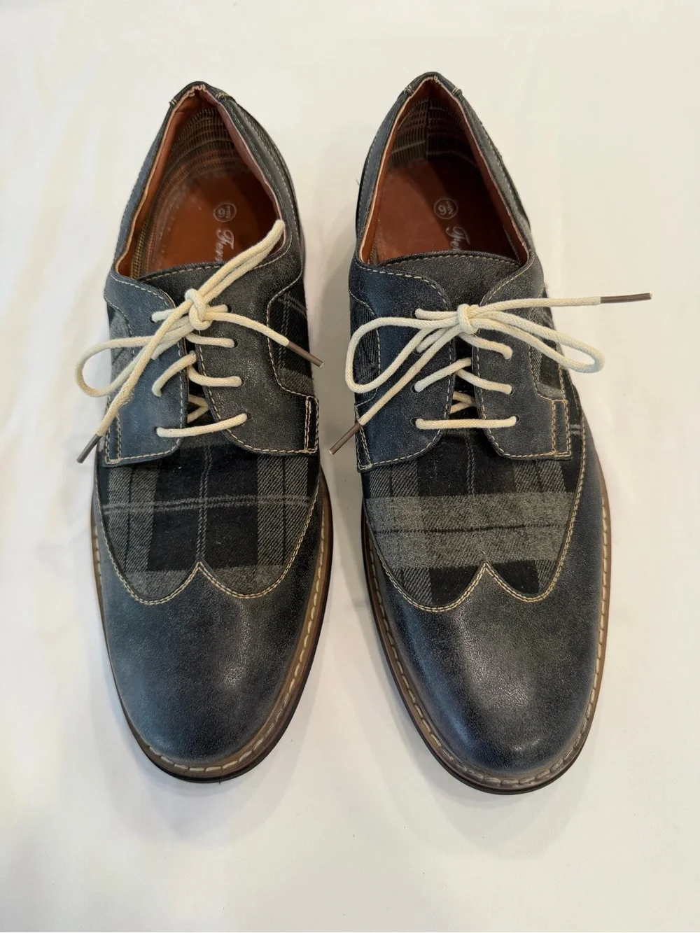 Ferro Aldo Men's Casual Wingtip Lace-Up Shoes in Charcoal Plaid
